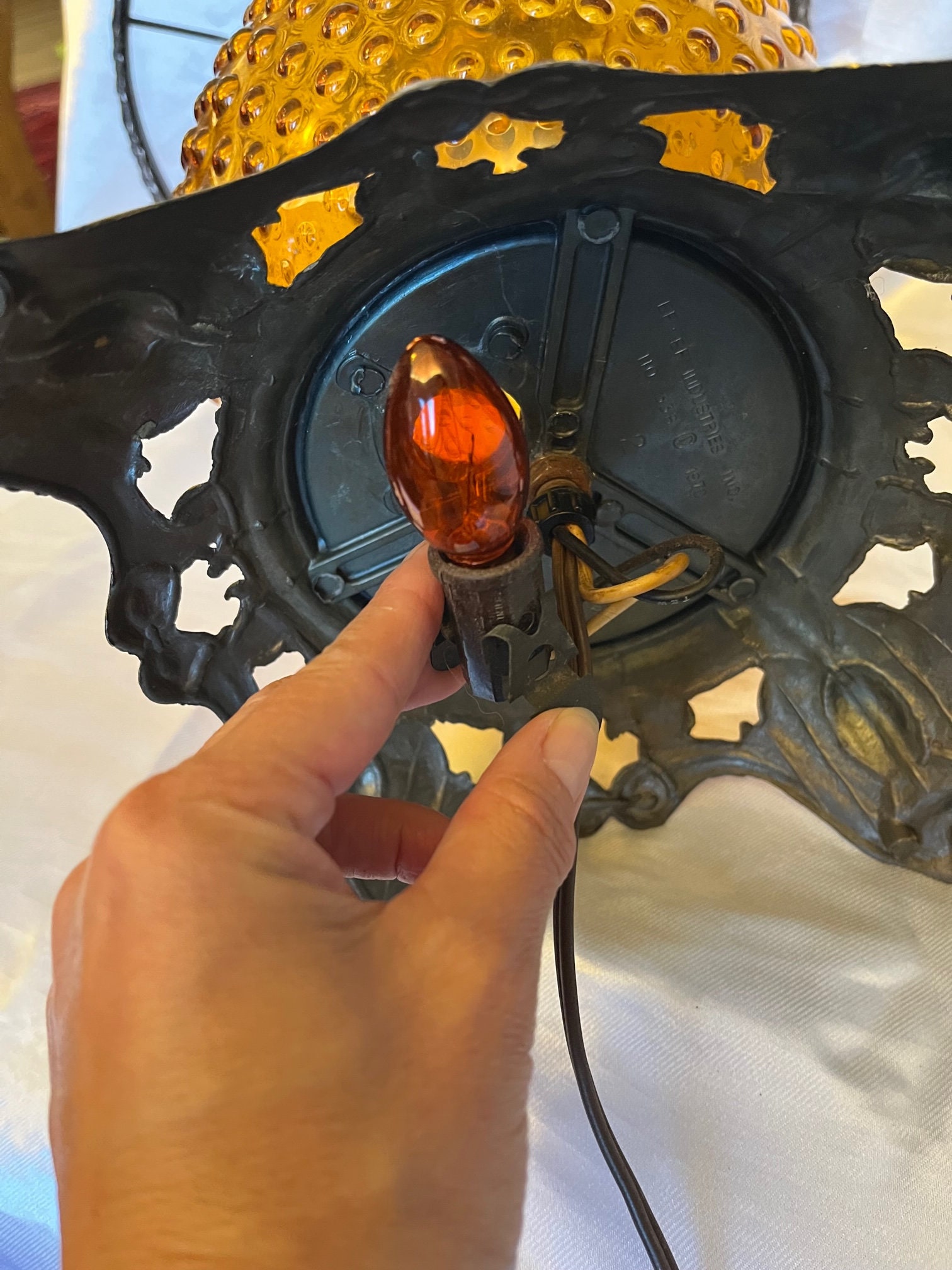 EF EF Industries 1970 338 Amber Hobnail Glass 2 Way Globe Hurricane