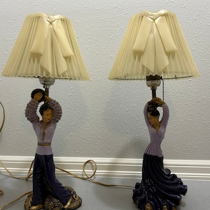 Vintage, Mid Century Modern, 40&#39;s / 50&#39;s Chalkware Asian Man & Woman Figural Lamps