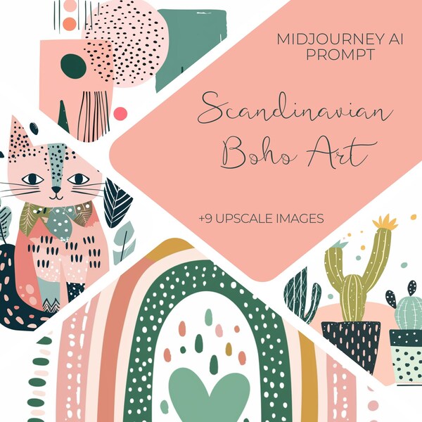 Midjourney Prompt for Scandinavian Boho Art, Nursary Boho Decor, Kids Book Digital Art, Midjourney Wall Art Prompt, Ai Art Prompt, AI Image