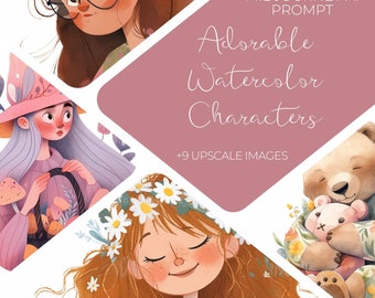 Midjourney Prompt for Adorable Watercolor Characters, Midjourney Children's Book Prompt, Midjourney Cute Kids Prompt, Cartoon Prompt, Ai Art