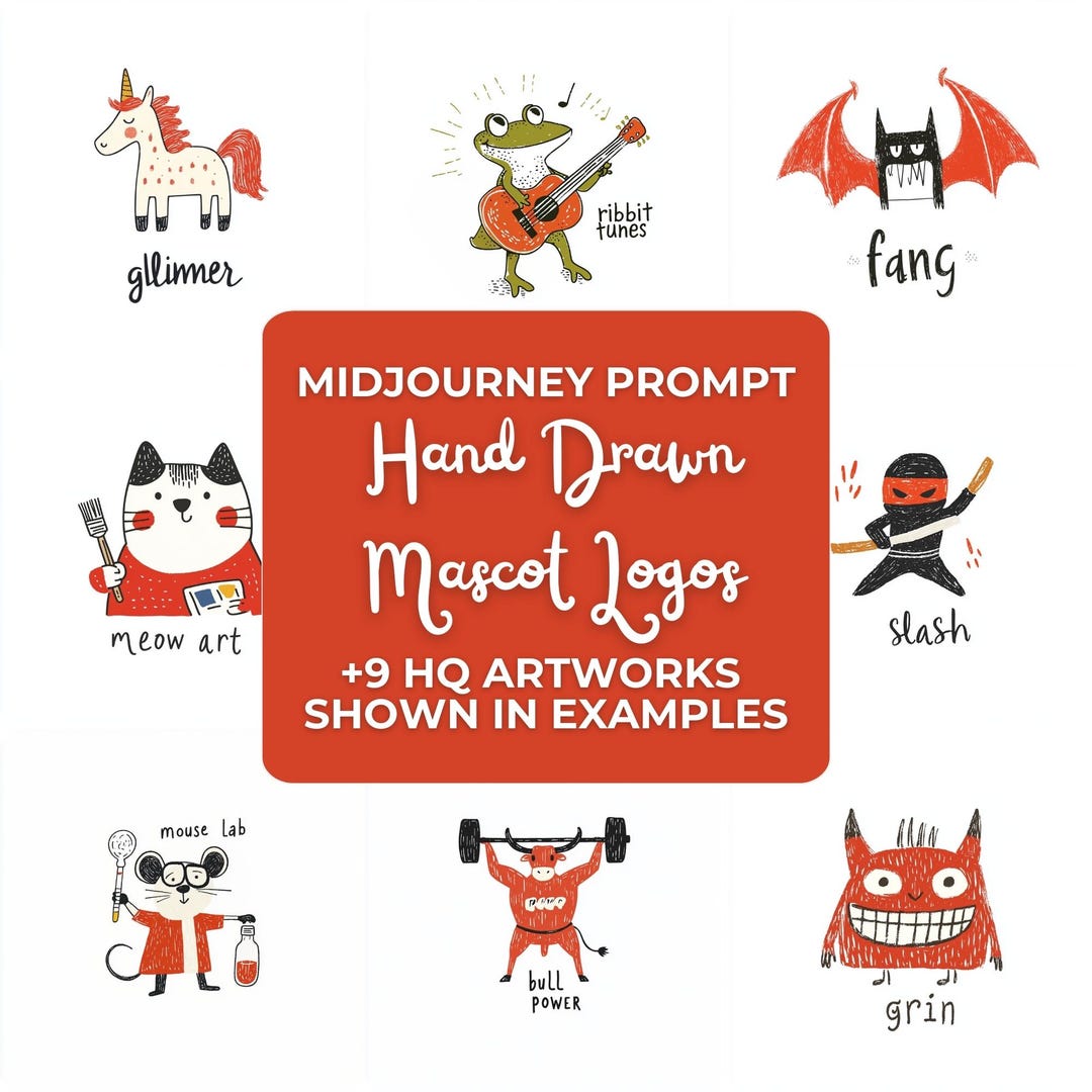 Midjourney Prompt for Hand Drawn Mascot Logos, Creative Logo Designs ...