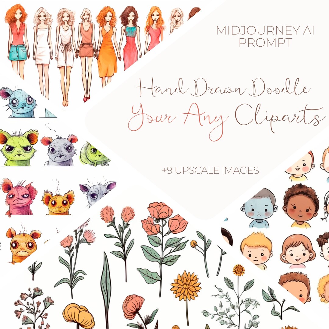 Midjourney Clipart Prompt, Hand Drawn Doodle Prompt for Any Cliparts ...