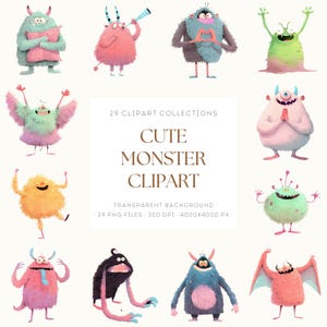 Cute Monsters Clipart, Funny Monster PNG, Hand Drawn Furry Creatures, Kawaii Fluffy Monster Illustrations, Playful Cartoon Monsters for Kids