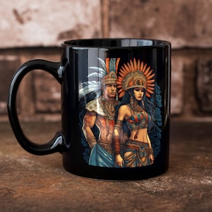 Aztec Art Mug / Mayan Mug / Mexican Art Mug / Aztec Warrior and Woman / 11oz Mug