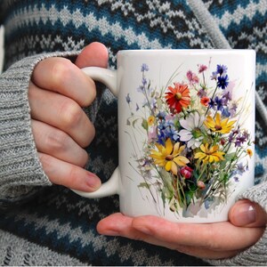 Flower Mug / Mug with Flowers / Botanical / Floral / Gift For Her / Gift For Mom / Watercolor Art / 11oz Mug