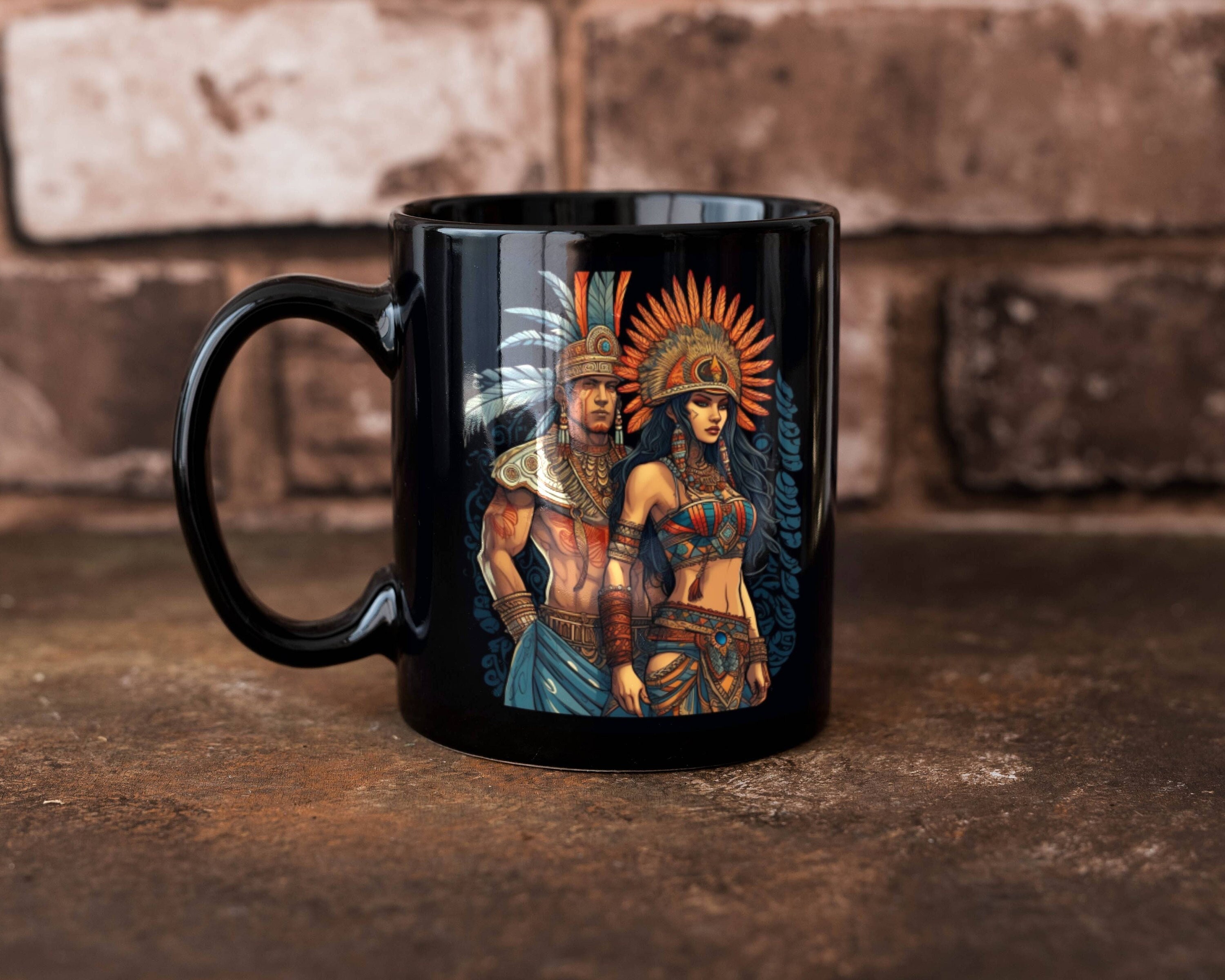 Aztec Art Mug / Mayan Mug / Mexican Art Mug / Aztec Warrior and Woman ...