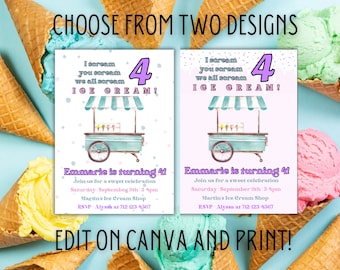Ice Cream 4th Birthday Invitation: Printable Party Template (Digital)
