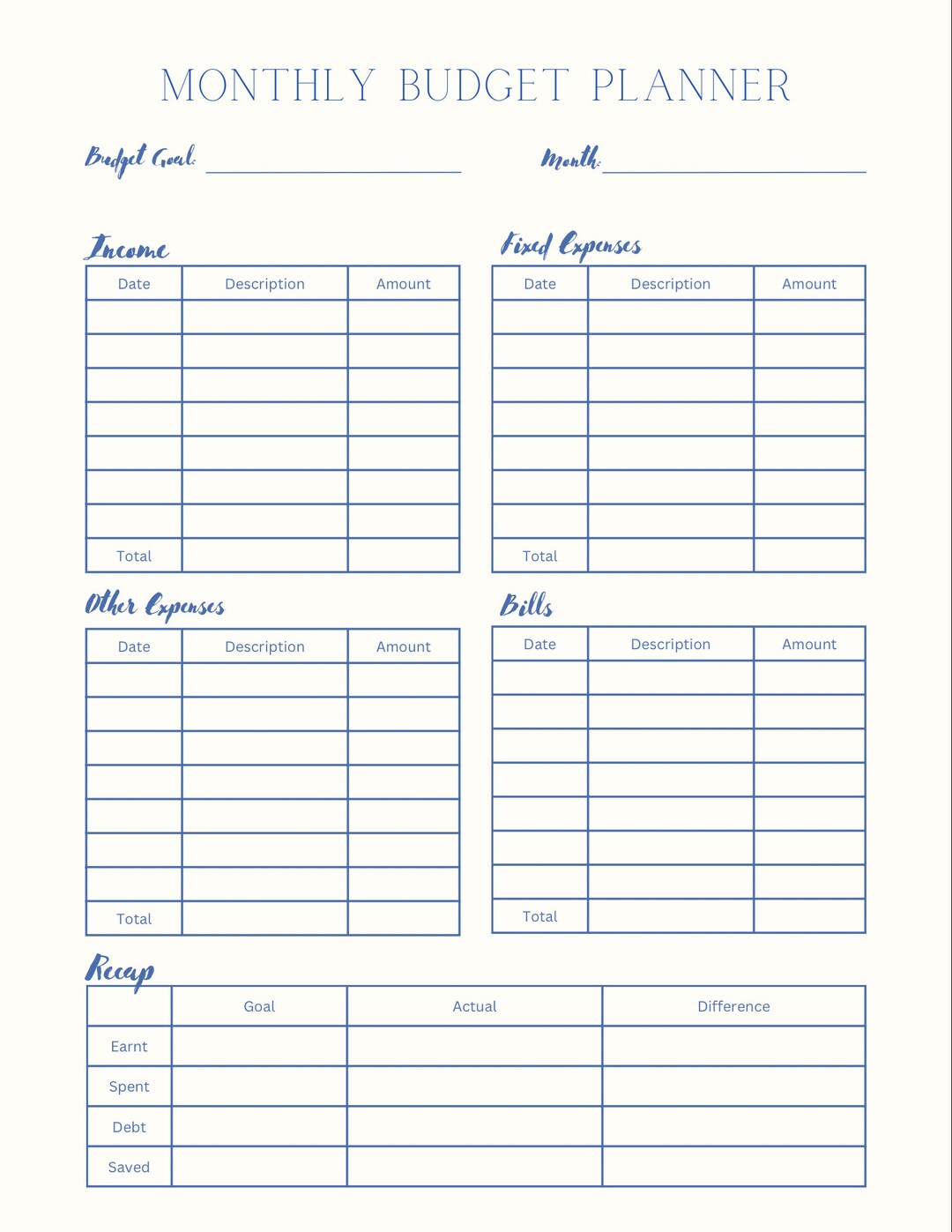 Budget Printout - Etsy