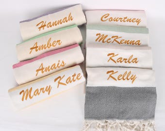 Personalized Turkish Towel, Custom Beach Towel, Bridesmaid Gift, Handwoven Cotton Towel, Wedding Favor, Bachelorette Gift,
