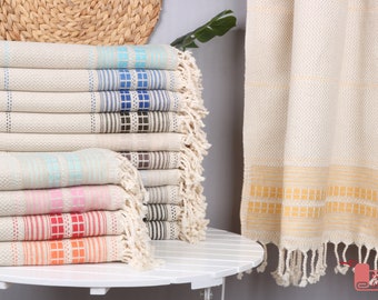 Bridesmaid Gift Towel, Custom Gift, Personalized Gifts, Striped Linen Towel, Baby Boy Gift, Birthday Gift, Throw Blanket, Unique Gift,