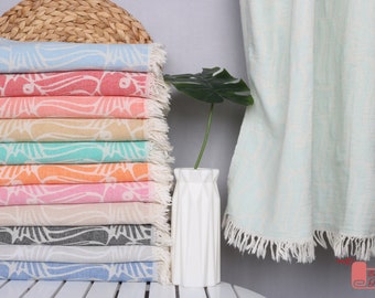 Personalized Gifts, Gift For Him, Bachelorette Gifts, Turkish Beach Towel, 36&quot;x70&quot; Cotton Fish Design Towel, Handmade Gift,