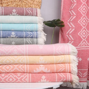 Girls Weekend Gift, Personalized Towel, Turkish Towel Beach, 40&quot;x70&quot; Geometric Cotton Towel, Bridal Shower Gifts, Engagement Gift,