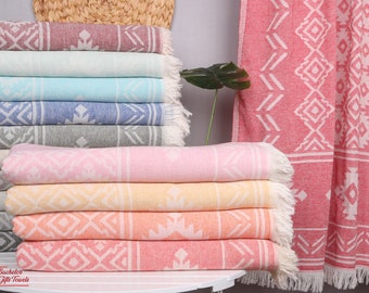 Girls Weekend Gift, Personalized Towel, Turkish Towel Beach, 40&quot;x70&quot; Geometric Cotton Towel, Bridal Shower Gifts, Engagement Gift,