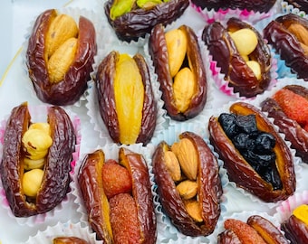 Stuffed Medjool Dates Gift Box – 24 Individually Wrapped Nuts Ramadan Eid Gift
