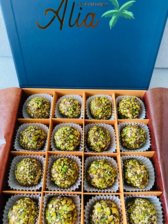 AliaDates Pistachio Date Bites - Gourmet Snack, Healthy Natural Treat, (16 Pieces)