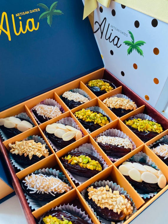 Dates stuffed with (almond butter, cashew butter, pistachio butter) 16 pieces in different delicious flavors, the best gift for loved ones