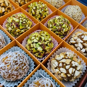 Date Bites Mixed with Fresh Nuts, Energy Food, Vegan, Gluten Free, Sweet Flavor, Rich in Fiber, Full of Nutrients, Best Gift for Loved Ones