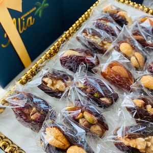 Palestinian Medjool Dates Stuffed with Nuts & Dried Fruits - Individually Wrapped, Luxury Gift Box, High in Fiber, Sweet Flavor, Vegan,24Pcs