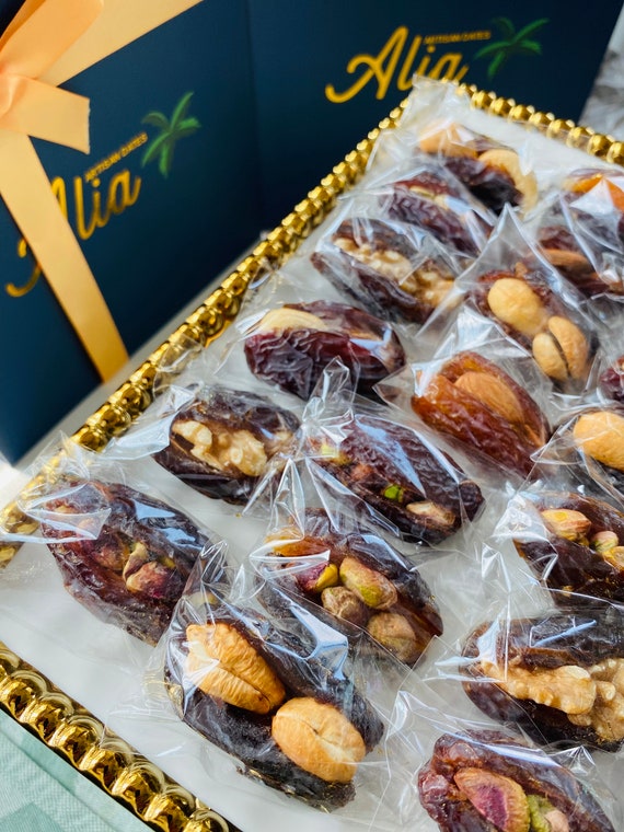 Palestinian Medjool Dates Stuffed with Nuts & Dried Fruits-Individually Wrapped, Luxury Gift Box, High in Fiber, Sweet Flavor, Vegan,24Pcs