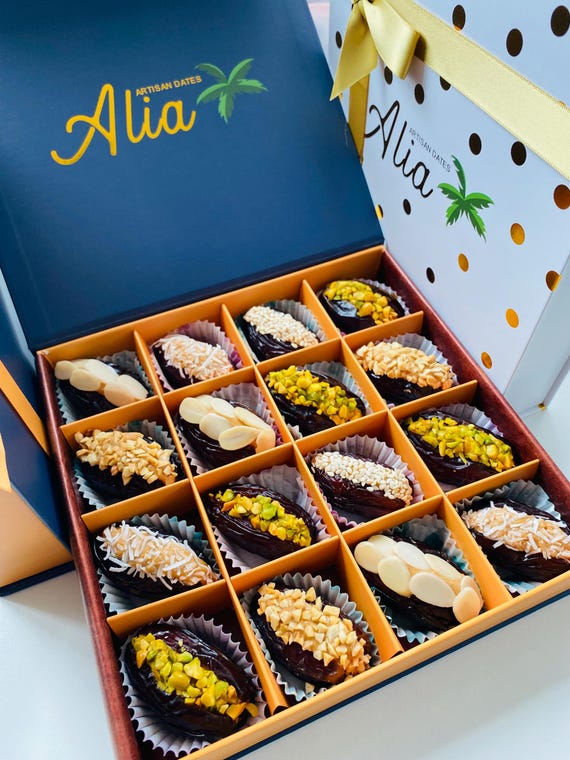 Dates stuffed with (almond butter, cashew butter, pistachio butter) 16 pieces in different delicious flavors, the best gift for loved ones