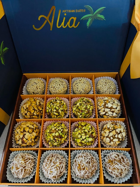 Date Bites Mixed with Fresh Nuts, Energy Food, Vegan, Gluten Free, Sweet Flavor, Rich in Fiber, Full of Nutrients, Best Gift for Loved Ones