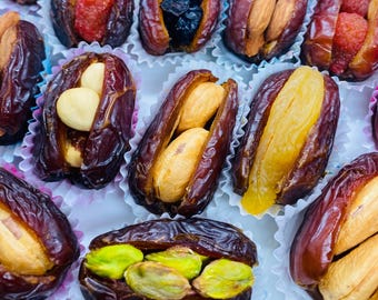 Stuffed Medjool Dates Gift Box – 24 Individually Wrapped Nuts Ramadan Eid Gift