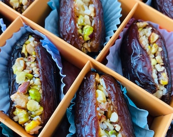 Hand-Stuffed Dates with Assorted Nuts: Vegan Healthy Snack (16 Pieces)
