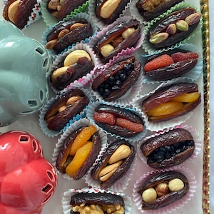Individually wrapped Palestinian Medjool dates Gift Box: Stuffed with Nuts & Dried Fruits