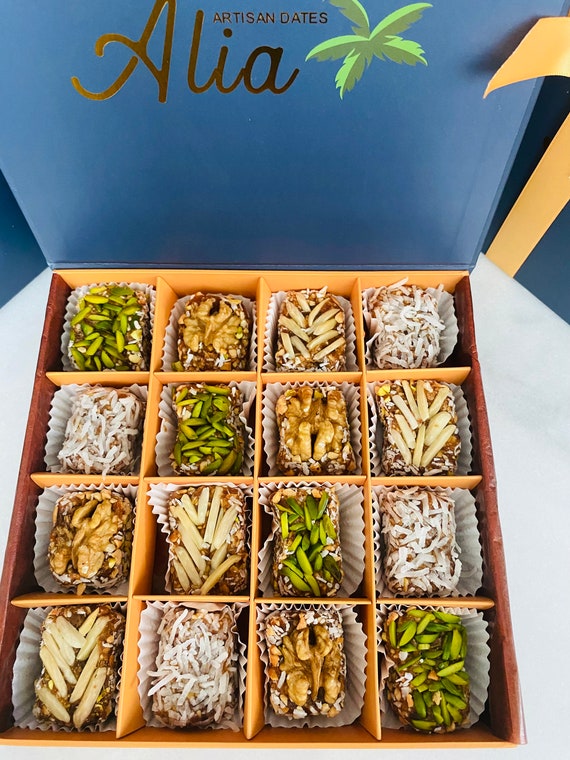 Medjool date paste bites, blended and topped with fresh nuts, vegetarian, gluten free, high fiber, energy food, best gift for loved ones !