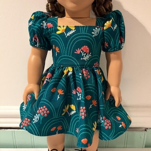 Green Floral Puff Sleeve Dress | Fits 18-Inch Dolls