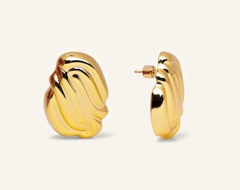 Chunky Gold Statement Earrings- bold modern Studs Gift for her Gold Filled Sculptural Jewelry