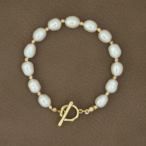 Freshwater Pearl Bracelet: 14K Gold Filled Toggle Clasp, Bridesmaid Jewelry