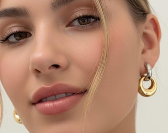 Mixed Metal Earrings Gold and Silver Hoop Earrings Chunky Gold Hoops Two Tone Hoop Earrings Minimalist Statement Earrings Modern Hoops