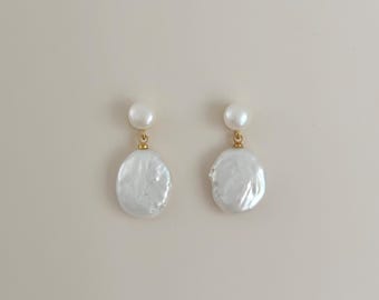 Pendientes Keshi de perlas colgantes, pendientes chapados en oro, pendientes colgantes de perlas de agua dulce, joyería para novias