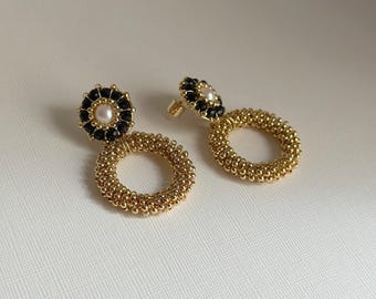 AURORA Black Maxi Ohrringe Statement Schwarze Ohrringe Gold Ohrringe Hängeohrringe Handmade Ohrringe