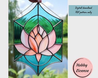 Modèle de vitrail de fleur Modèle de vitrail de Lotus Modèle de téléchargement numérique DIY suncatcher modèle simple