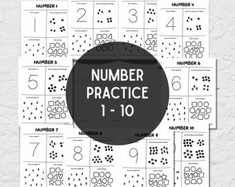Number Practice Activity Worksheets 1–10 | Pre-K Kindergarten Math | Counting, Tracing, Number Recognition Printable