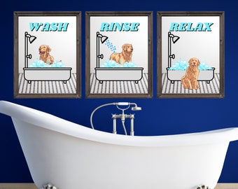 Set of 3 bathroom art, cute bathroom wall art, digital design, digital wall decor, dog bathroom wall art