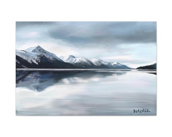 Impresión de paisaje de montaña nevada sobre lienzo