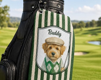 Asciugamano da golf personalizzato per animali domestici, asciugamano da golf personalizzato con ritratto e nome del tuo animale domestico, asciugamani da golf con gatti, asciugamano da golf con la faccia del tuo animale domestico, regali per gli amanti del golf per papà o mamma