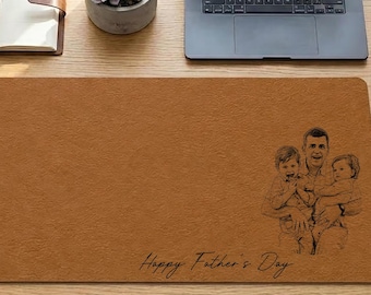 Alfombrilla de escritorio personalizada con dibujo lineal y la frase "Papá, te queremos", regalo del Día del Padre para marido, papá e hijo, alfombrilla de escritorio y alfombrilla de ratón con foto.