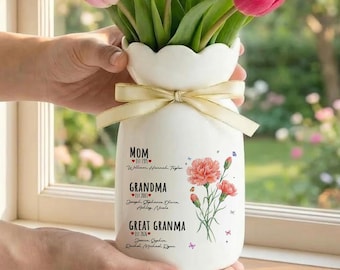 Custom Great Grandma Flower Vase, Mother's Day Gift for Great Grandmother, Gift from Grandkids, Grammy Gift, Nana Gift,  Great Grandma Gift