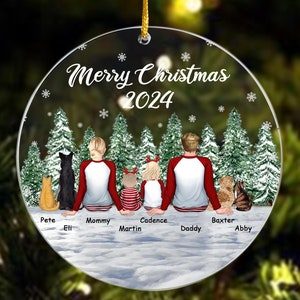 Personalized Family Ornament and Pets, 2024 Family Christmas Ornament, Family with Pets Ornament, Custom Dog Cat Ornament, Christmas Gifts