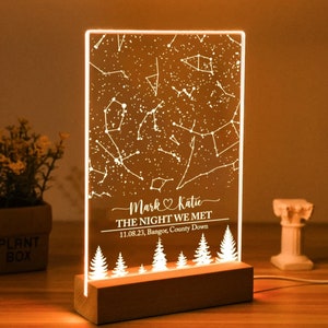 Mappa stellare personalizzata per data, regalo di San Valentino "Notte in cui ci siamo incontrati", luce notturna con mappa stellare, mappa delle costellazioni personalizzata, regalo di anniversario per lui/lei