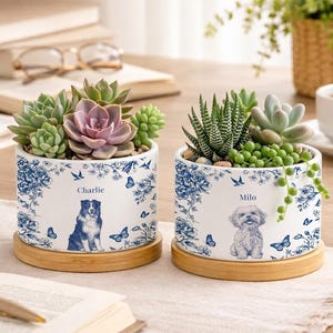 Toile De Jouy kruka för husdjursfoto, kruka för personligt bruk, kruka för husdjursporträtt, kruka för minnesdjur, kruka för hund och katt, present till hund och mamma, present till husdjursägare