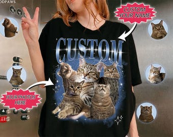 Aangepast shirt met bootleg voor huisdier, aangepast retro shirt met bootleg kat, shirt met aangepaste foto, PAS hier je eigen bootleg idee aan, shirt met foto huisdier, cadeau kat