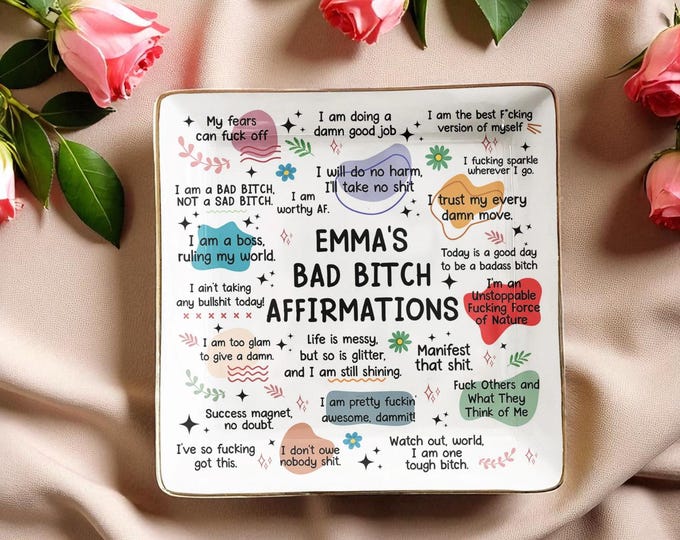 My Swear Affirmations, Gifts For Daughter, Friend, For Me Gift, Personalised Jewelry Dish, Positive Vibes Dish, Funny Gift For Coworker