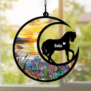 Pferd Acryl Suncatcher, Pferd Gedenk Suncatcher Ornament, personalisiertes Pferdeverlust Geschenk, benutzerdefiniertes Pferdenamenschild, Pferdegedenkgeschenk