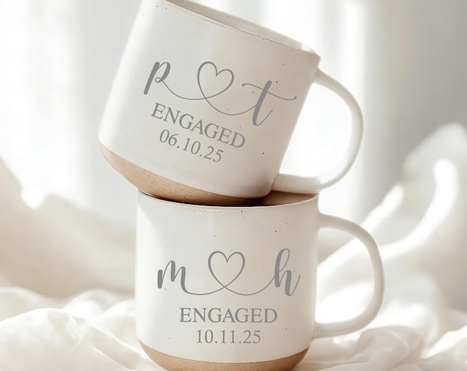 Personalised Engagement Pottery Mug, Custom Wedding Mugs, Anniversary Mug, Wedding Gifts for Couple, Bridal Shower Gifts, Couple Gift