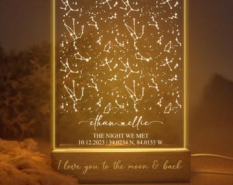 Custom Star Map By Date, Custom Star Map Night Light, Personalised Constellation Map, Night Sky By Date, Engagement Gift, Anniversary Gift